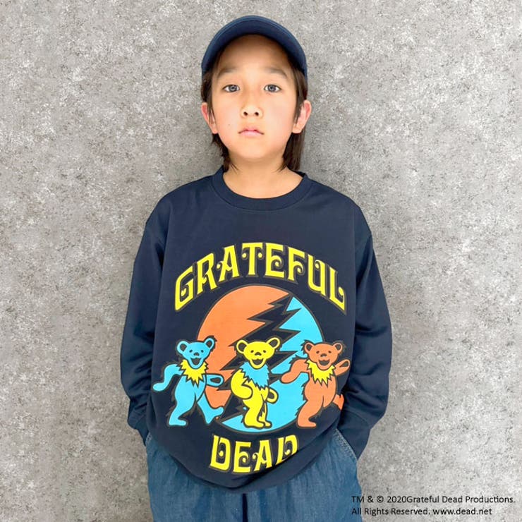 GRATEFULDEADトレーナーキッズ子供服男の子女の子キャラクターグレイトフルデッド長袖トップススウェットビッグシルエットBIGビックゆったり大きめロゴプリント裏毛秋物秋服アメカジジュニア110cm120cm130cm140cm150cm160cm「GF44-01」