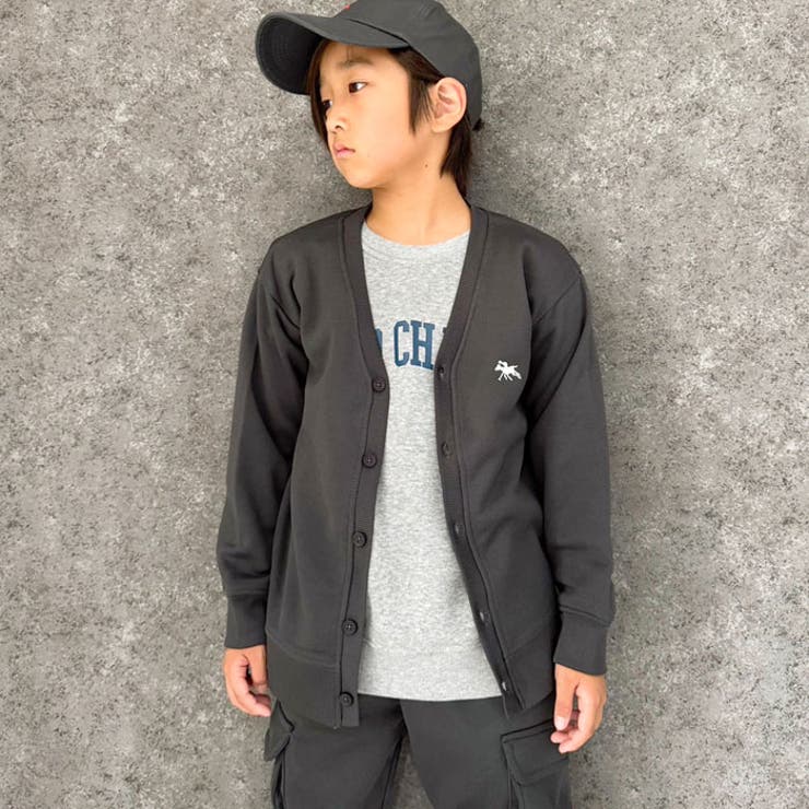 POLOCHAMPSポロチャンプスカーディガンキッズ子供服男の子女の子Vネックロゴ刺繍裏起毛羽織りライトアウター防寒レイヤードブランド冬物冬服秋物秋服ジュニア110cm120cm130cm140cm150cm160cm「PL44-09」