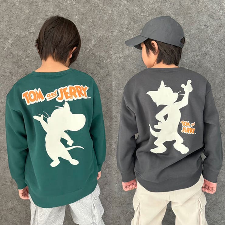 TOM&JERRYバックプリントBIGトレーナーキッズ子供服男の子女の子キャラクタートム＆ジェリートムとジェリートムジェリ長袖トップススウェットビッグシルエットビック裏起毛冬物冬服秋物秋服110cm120cm130cm140cm150cm160cm「T44-00」