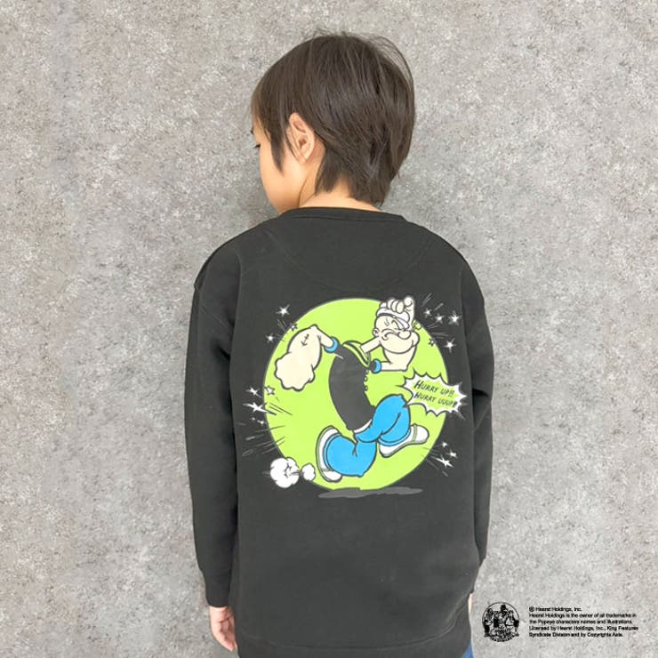 POPEYEオーバーサイズトレーナーキッズ子供服男の子女の子キャラクターポパイ長袖トップススウェットビッグシルエットBIGビックプリント裏起毛冬物冬服秋物秋服韓国子供服110cm120cm130cm140cm150cm160cm「POP44-02」