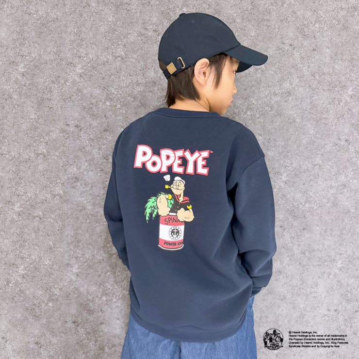 POPEYEオーバーサイズトレーナーキッズ子供服男の子女の子キャラクターポパイ長袖トップススウェットビッグシルエットBIGビックプリント裏起毛冬物冬服秋物秋服韓国子供服110cm120cm130cm140cm150cm160cm「POP44-02」