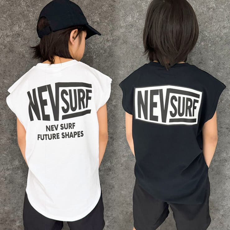 【送料無料】NEVSURFオーバーサイズノースリーブTシャツキッズ子供服男の子女の子フレンチスリーブタンクトップBIGビッグシルエットビックネブサーフブランドロゴジュニア夏物夏服韓国子供服110cm120cm130cm140cm150cm160cm「N25-03」