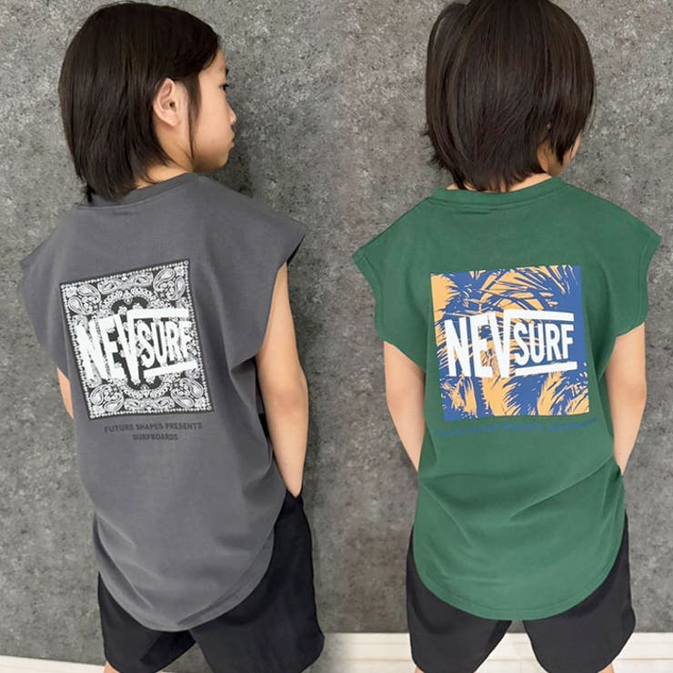 【送料無料】NEVSURFオーバーサイズノースリーブTシャツキッズ子供服男の子女の子フレンチスリーブタンクトップBIGビッグシルエットビックネブサーフブランドロゴジュニア夏物夏服韓国子供服110cm120cm130cm140cm150cm160cm「N25-03」