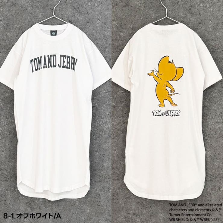 【送料無料】TOM&JERRYオーバーサイズワンピースTキッズ子供服女の子トム＆ジェリートムとジェリートムジェリ半袖プリントBIGビッグシルエットビックキャラクターグッズ公式ジュニア夏物夏服110cm120cm130cm140cm150cm160cm「T25-02」