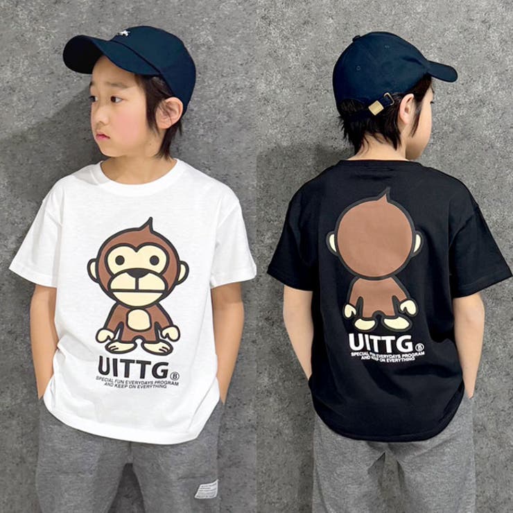 【送料無料】UITTGTシャツキッズ子供服男の子女の子キャラクターウイッグモンキーMONKEY猿柄半袖ティーシャツブランドロゴカジュアルアメカジ夏物夏服110cm120cm130cm140cm150cm160cm「UIT25-00」