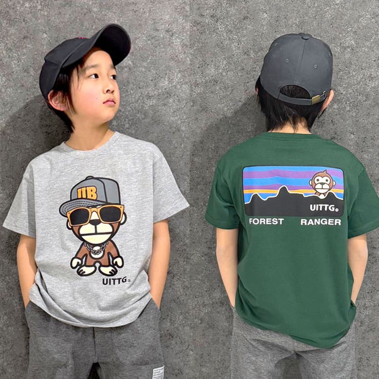 【送料無料】UITTGTシャツキッズ子供服男の子女の子キャラクターウイッグモンキーMONKEY猿柄半袖ティーシャツブランドロゴカジュアルアメカジ夏物夏服110cm120cm130cm140cm150cm160cm「UIT25-00」