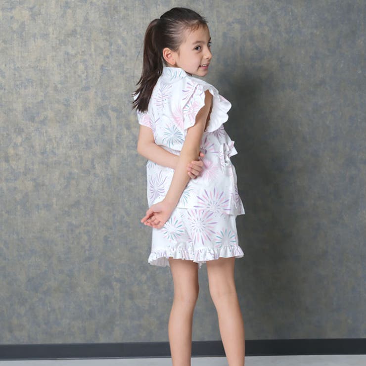 【送料無料】SHISKYICEFABRIC綿タッチ甚平キッズ子供服女の子ガールズ接触冷感SHISKYおしゃれお祭りイベント浴衣和服和装花柄総柄フリルジンベイセットアップ上下セット部屋着ジュニア夏物夏服110cm120cm130cm140cm150cm160cm「935-01」