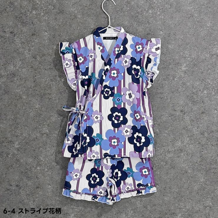 【送料無料】SHISKYICEFABRIC綿タッチ甚平キッズ子供服女の子ガールズ接触冷感SHISKYおしゃれお祭りイベント浴衣和服和装花柄総柄フリルジンベイセットアップ上下セット部屋着ジュニア夏物夏服110cm120cm130cm140cm150cm160cm「935-01」