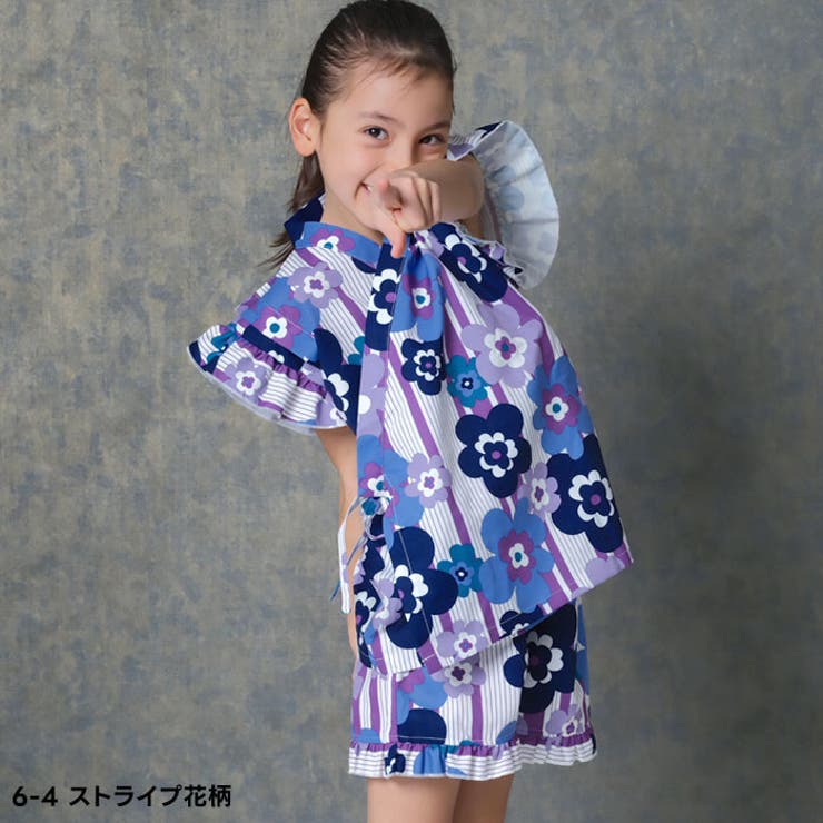 【送料無料】SHISKYICEFABRIC綿タッチ甚平キッズ子供服女の子ガールズ接触冷感SHISKYおしゃれお祭りイベント浴衣和服和装花柄総柄フリルジンベイセットアップ上下セット部屋着ジュニア夏物夏服110cm120cm130cm140cm150cm160cm「935-01」