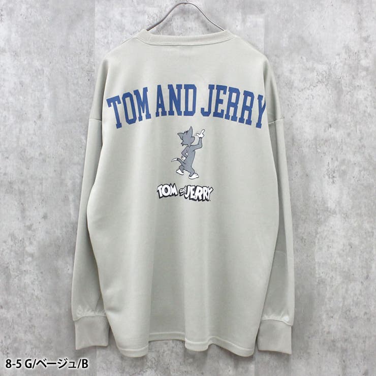 TOM&JERRYバックプリントBIGトレーナーメンズ長袖トップススウェットスエットプルオーバーキャラクタートムとジェリーゆるサイズビッグシルエット大きめゆったりプリントMENSアメカジカジュアルストリートMLXL「T43-101」