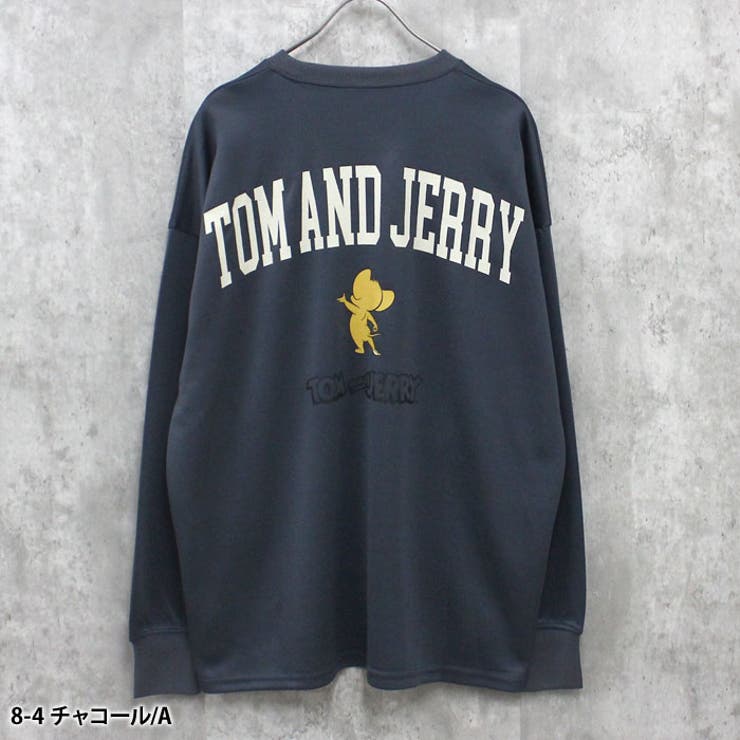 TOM&JERRYバックプリントBIGトレーナーメンズ長袖トップススウェットスエットプルオーバーキャラクタートムとジェリーゆるサイズビッグシルエット大きめゆったりプリントMENSアメカジカジュアルストリートMLXL「T43-101」