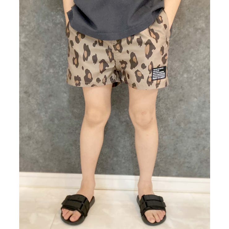 12-9ベージュ/ヒョウ柄】水陸両用パンツ キッズ ハーフパンツ