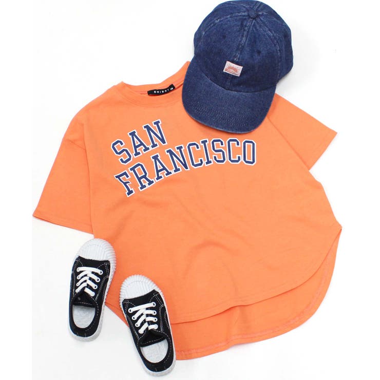 16-7オレンジ/B | ラウンドヘムTシャツ BIGｔシャツ キッズ | NEXT WALL