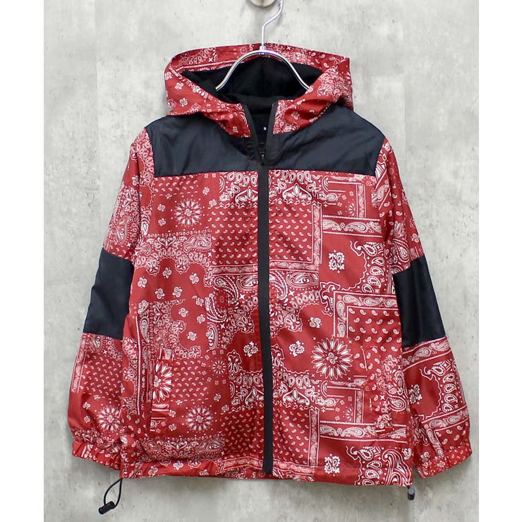 4-1レッド | 裏トリコット総柄マウンテンパーカー キッズ マンパー | NEXT WALL