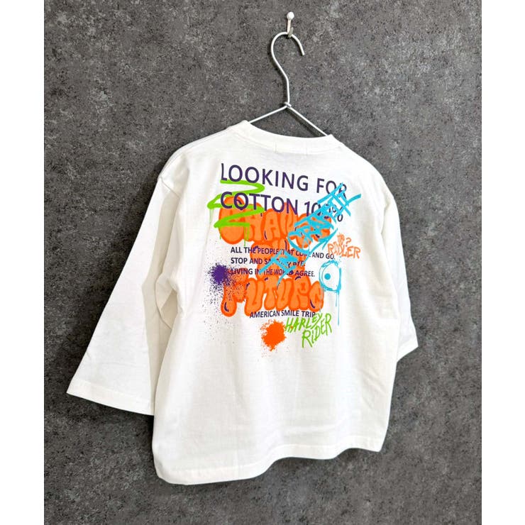 16-13オフホワイト/D | オーバーサイズプリントロンT キッズ 長袖Tシャツ | NEXT WALL