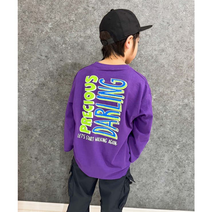 16-7パープル/B | オーバーサイズプリントロンT キッズ 長袖Tシャツ | NEXT WALL