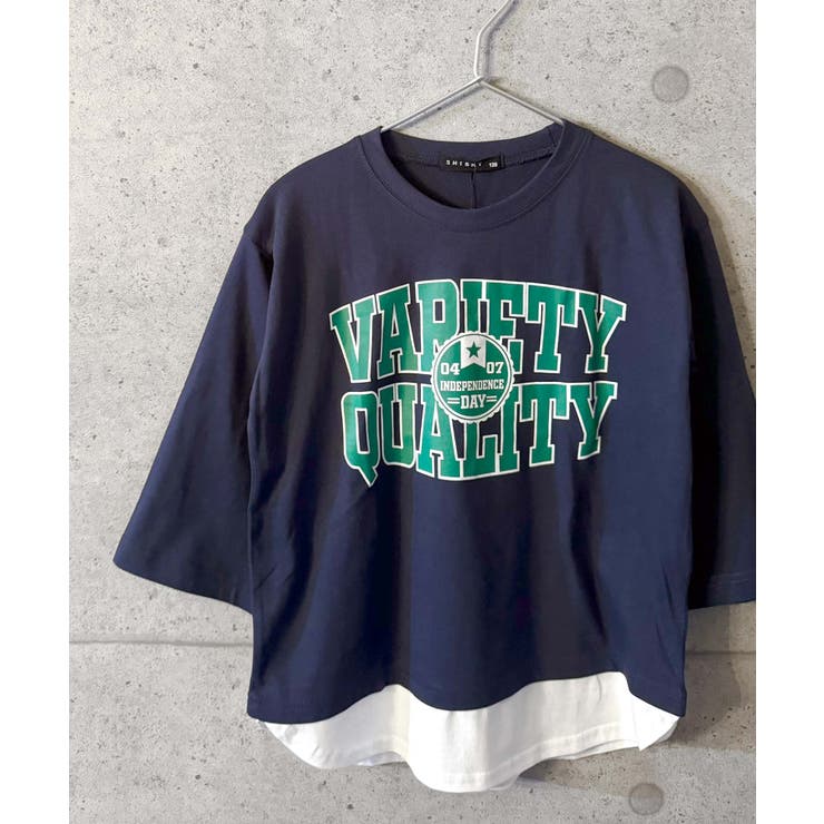 16-3ネイビー/A | オーバーサイズフェイクロンT キッズ 長袖Tシャツ | NEXT WALL