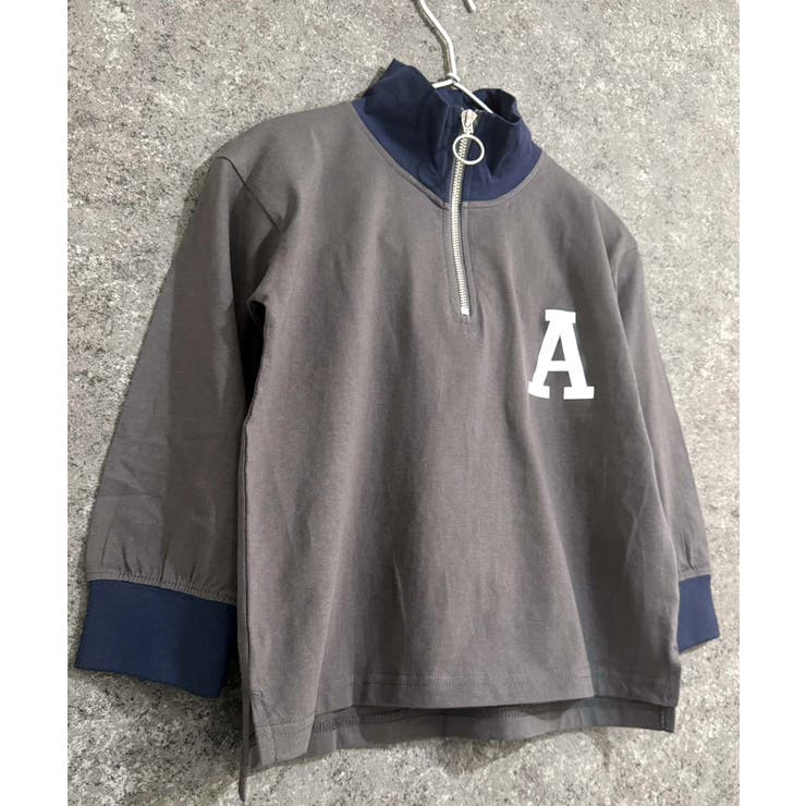 8-8チャコール/B | オーバーサイズハーフジップロンT キッズ 子供服 | NEXT WALL