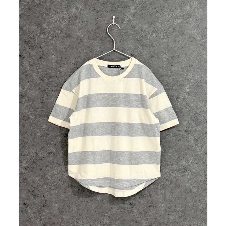 7-1アイボリー×グレー | SHISKY オーバーサイズ ワイドボーダーTシャツ | NEXT WALL