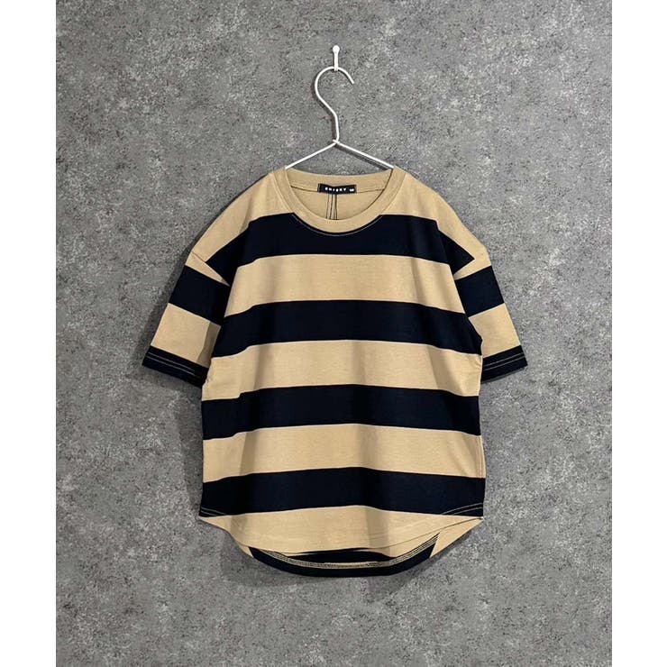 7-6ベージュ×ブラック | SHISKY オーバーサイズ ワイドボーダーTシャツ | NEXT WALL