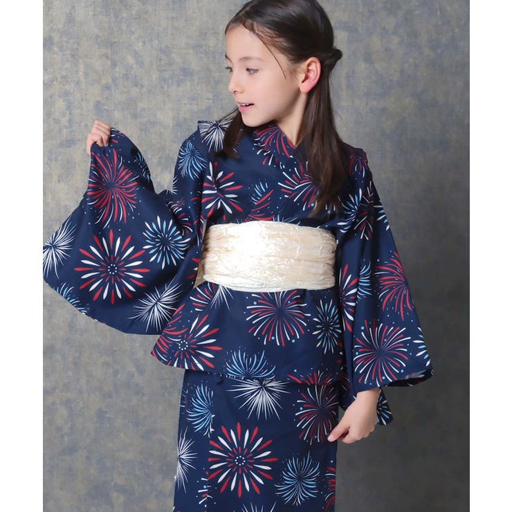 8-8ネイビー花火柄 | 浴衣 3点セット 子供 | NEXT WALL