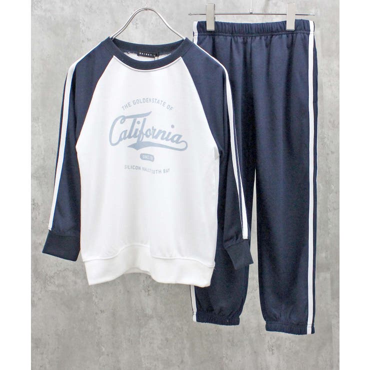 8-7ホワイト×ネイビー/B | ミニ裏毛 2本ラインセットアップ キッズ | NEXT WALL