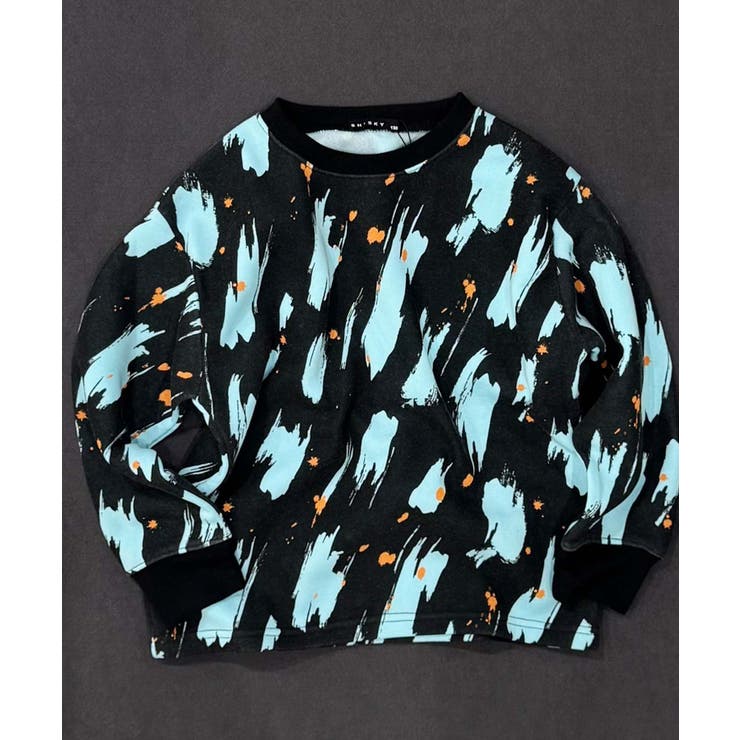 6-5ブラック×サックス | 裏起毛 総柄BIGトレーナー キッズ | NEXT WALL