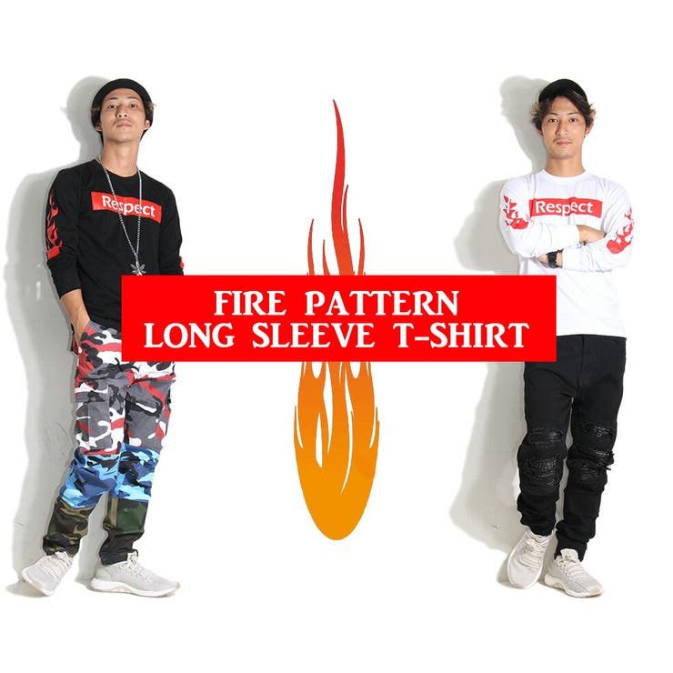 ファイヤーパターン 長袖Tシャツ 全2色[品番：TLKM0001587]｜T