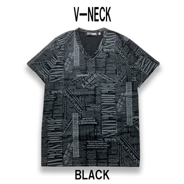 BLACK-V-NECK | Newspaper 英字新聞 グラフィック | T-LINK