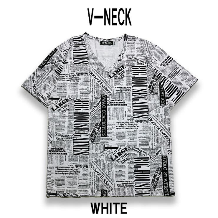 WHITE-V-NECK | Newspaper 英字新聞 グラフィック | T-LINK
