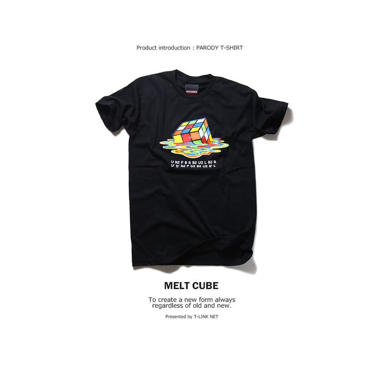 グラフィックTシャツメルトキューブメンズ春夏秋冬用コットン100%黒/白M-L【白黒デザインTシャツパロディTシャツメンズTシャツ半袖レディーストップス夏おもしろTシャツ笑えるTシャツ個性的】