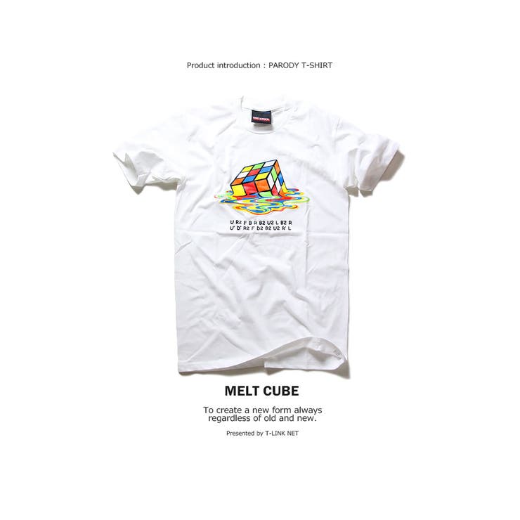 グラフィックTシャツメルトキューブメンズ春夏秋冬用コットン100%黒/白M-L【白黒デザインTシャツパロディTシャツメンズTシャツ半袖レディーストップス夏おもしろTシャツ笑えるTシャツ個性的】