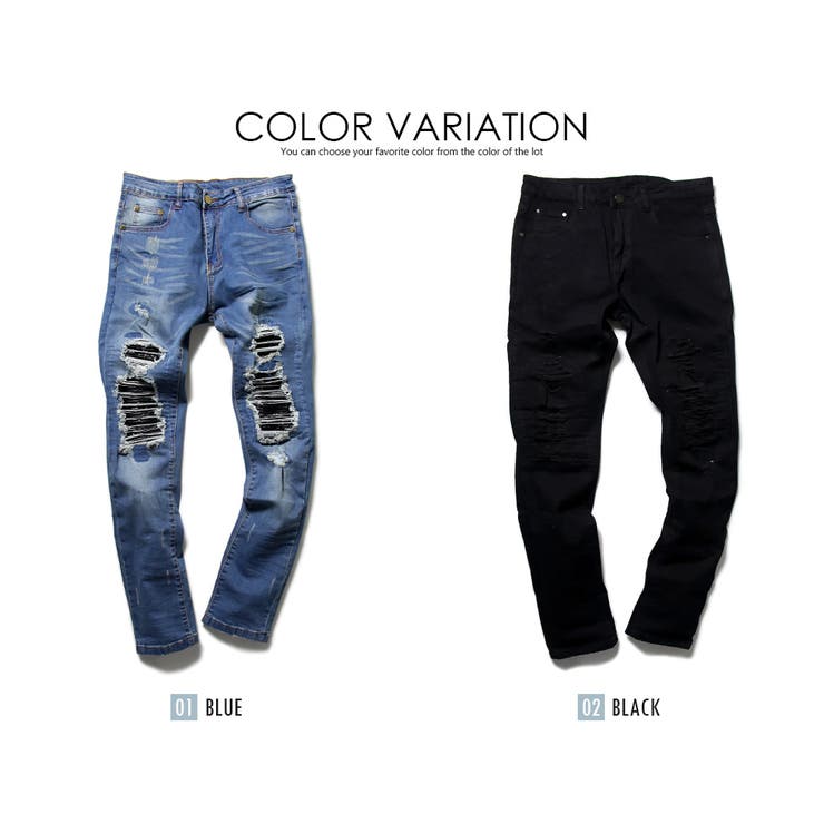 ジーンズメンズストレートダメージ春夏秋冬用ストレッチデニム黒/ブルー30-36インチ【デニムパンツメンズジーンズジーパンパンツカジュアルインディゴアメカジストリートクラッシュヴィンテージスキニースリムパンツボトムス】