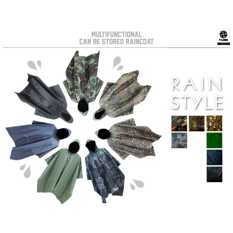 迷彩 レインポンチョ 防水 | T-LINK | 詳細画像2 