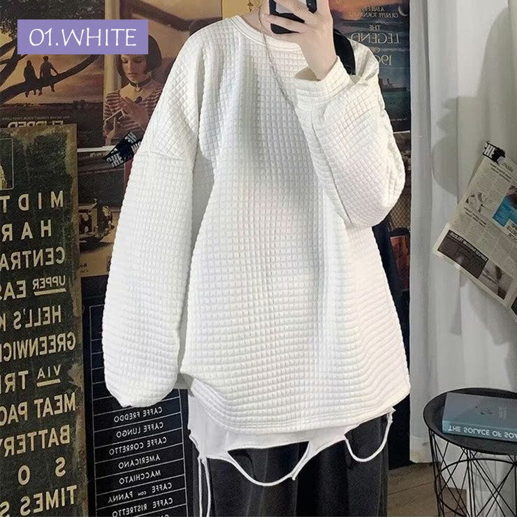 ワッフル生地 ロング Tシャツ[品番：TLKM0008810]｜T-LINK