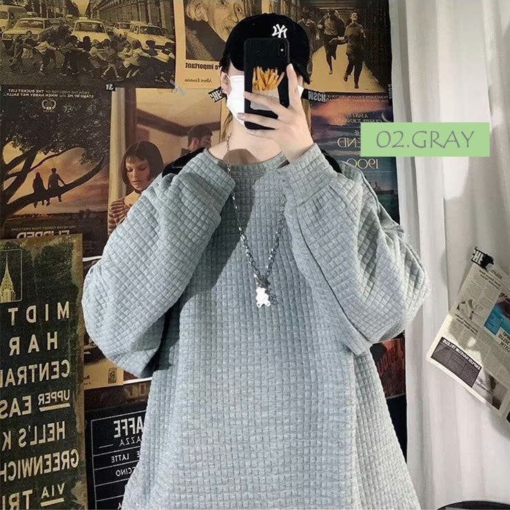 ワッフル生地 ロング Tシャツ[品番：TLKM0008810]｜T-LINK