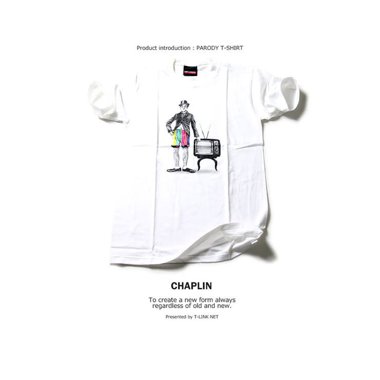 ★レビューを書いてメール便送料無料★デザインTシャツカラフルパンツを履いたチャップリンユニーク【個性的パロディTシャツ】tec024