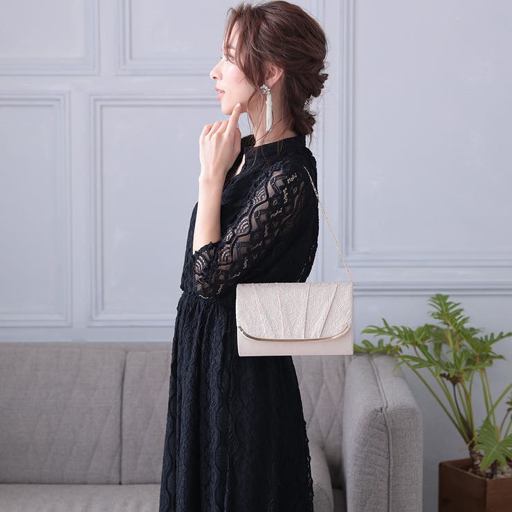 タックデザインレースパーティーバッグ クラッチバッグ チェーン付き2WAY | AUNI | 詳細画像9 