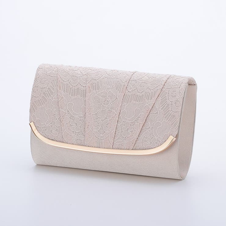 ベージュ | タックデザインレースパーティーバッグ クラッチバッグ チェーン付き2WAY | AUNI