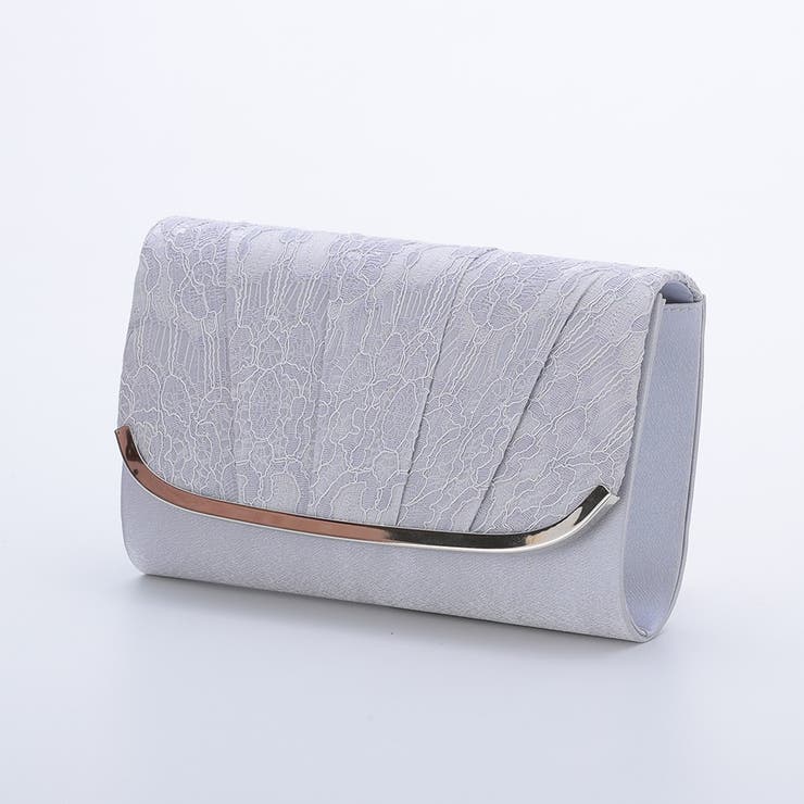 シルバー | タックデザインレースパーティーバッグ クラッチバッグ チェーン付き2WAY | AUNI