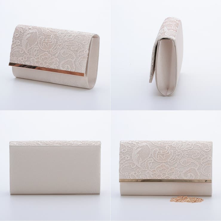 ベージュ | ケミカルレースパーティーバッグ クラッチバッグ チェーン付き2WAY | AUNI