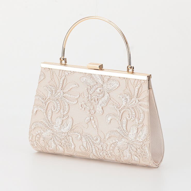 ベージュ | 刺繍デザインパーティーバッグ メタルハンドル チェーン付き2WAY | AUNI