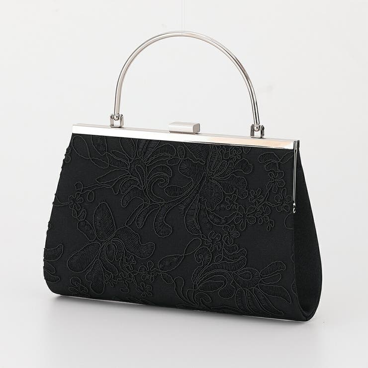 ブラック | 刺繍デザインパーティーバッグ メタルハンドル チェーン付き2WAY | AUNI