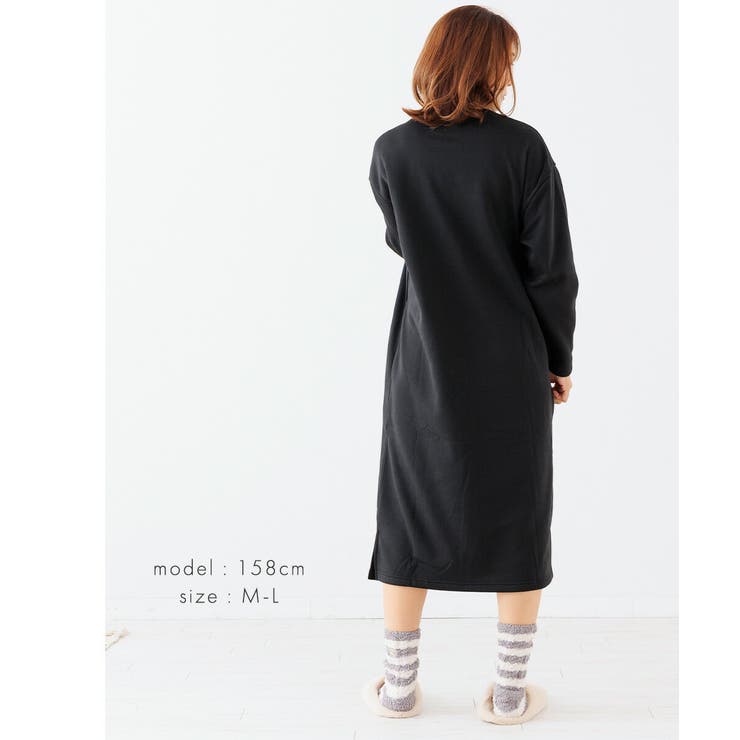 裏起毛 ワンピース ルームウェア レディース 冬 ミモレ丈 | AUNI | 詳細画像7 