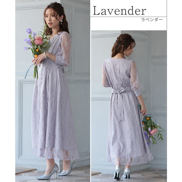 ウエストタックレースドレス ウエストリボン ゴムシャーリング オケージョン | AUNI | 詳細画像7 