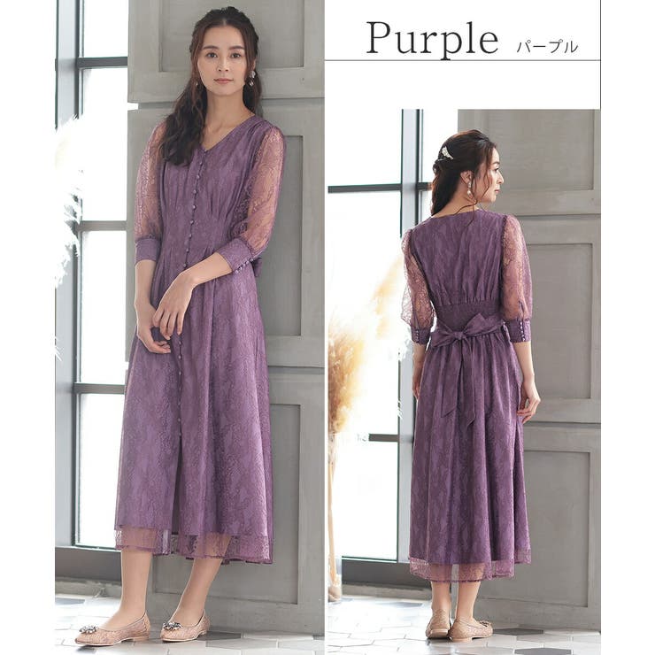 ウエストタックレースドレス ウエストリボン ゴムシャーリング オケージョン | AUNI | 詳細画像9 