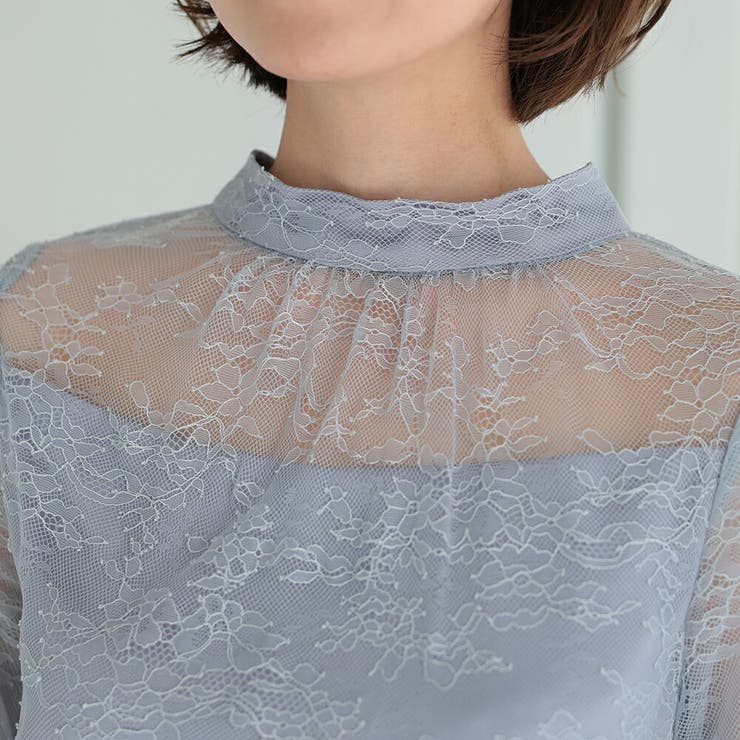 バルーンロングスリーブ総レースドレス シャーリング チュール | AUNI | 詳細画像14 