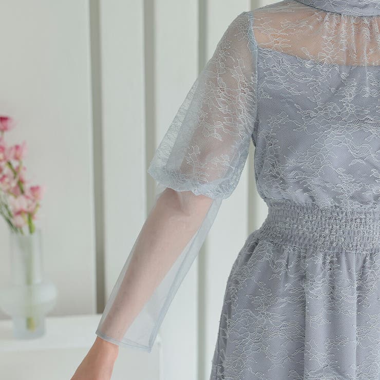バルーンロングスリーブ総レースドレス シャーリング チュール | AUNI | 詳細画像16 