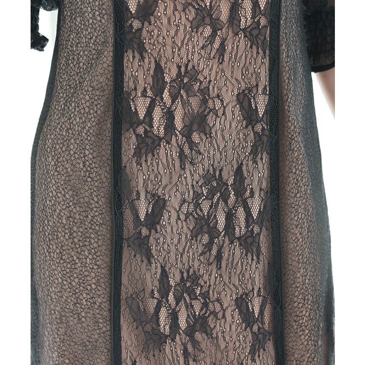 異素材レースの組み合せ後ろ編み上げリボン付きドレス オケージョン | AUNI | 詳細画像15 