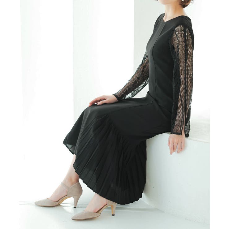 スリット入りロング袖と裾プリーツ加工マーメイドドレス オケージョン | AUNI | 詳細画像5 